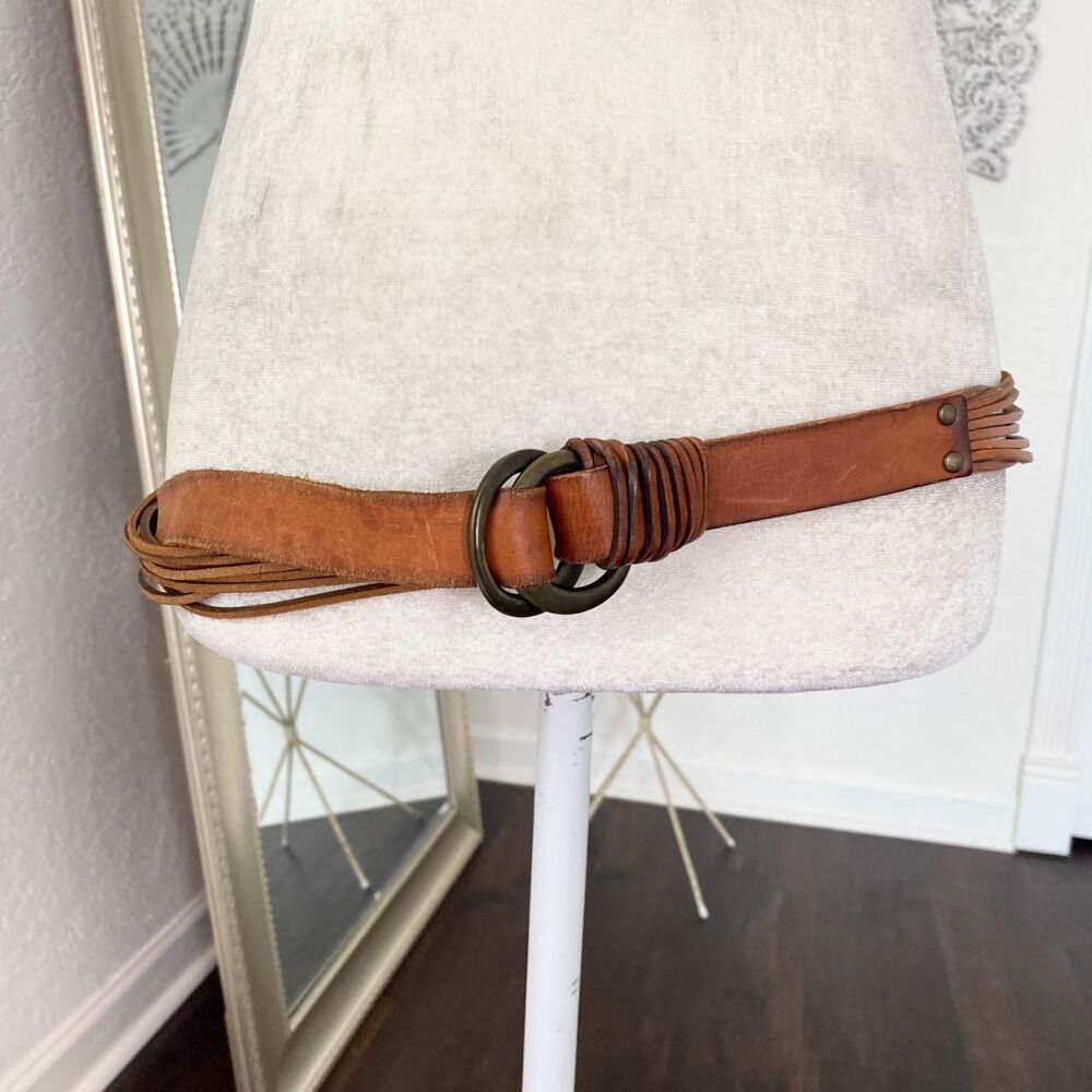 Brown Slim String Boho Leather Waist Belt Double Clasp Ring XL 48"